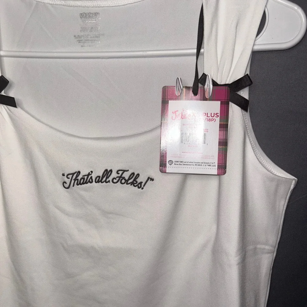 Justice‎ Looney Tunes Girls XL Plus 16P/18P White Thats All Folks Bow Tank Top